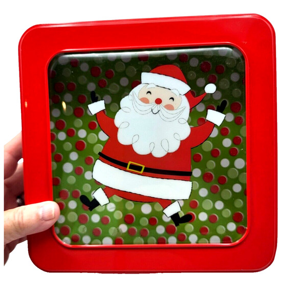 LOT of 3 Festive Christmas Holiday Tins 9x6 Rectangle 6" Square and 6" Round YK - Picture 6 of 9